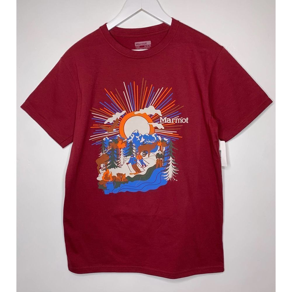 Marmot Men's Organic Cotton Descent Logo Tee, Red/Manzanita, US Size M, NWT